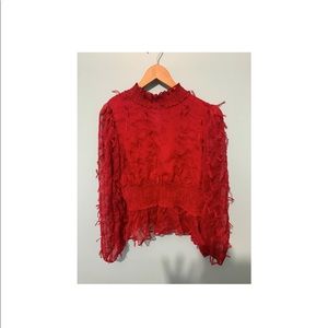 Zara Red Rouched Waisted Blouse (L)